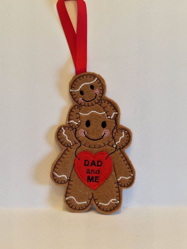 Dad & Me Gingerbread Felt Hanging Decoration, Christmas Tree Decoration. Fa