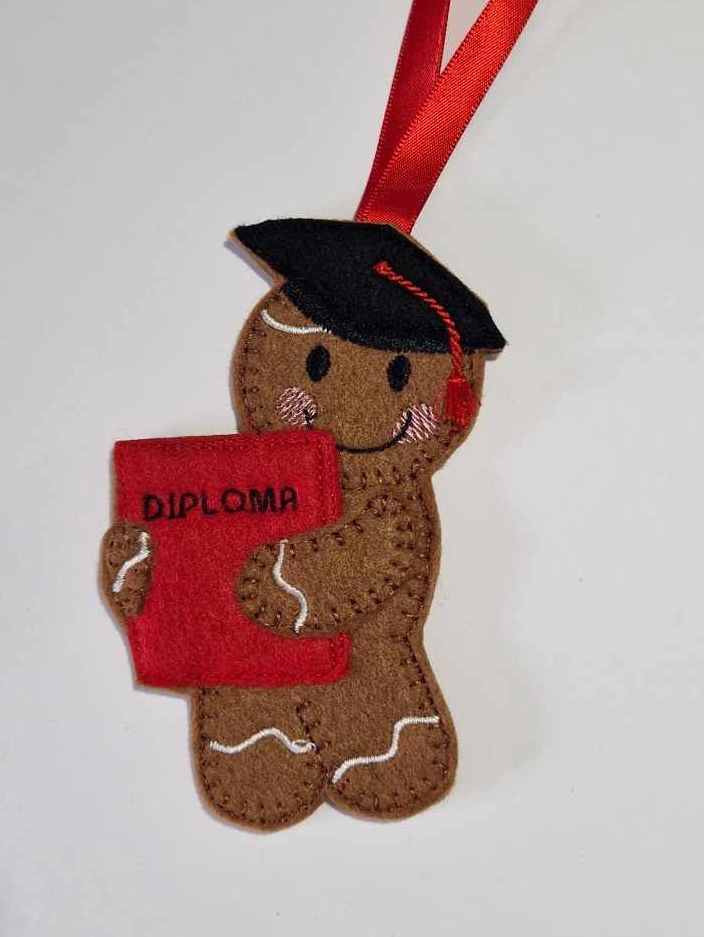 Diploma Gingerbread Felt Hanging Decoration, Christmas Tree Decoration.