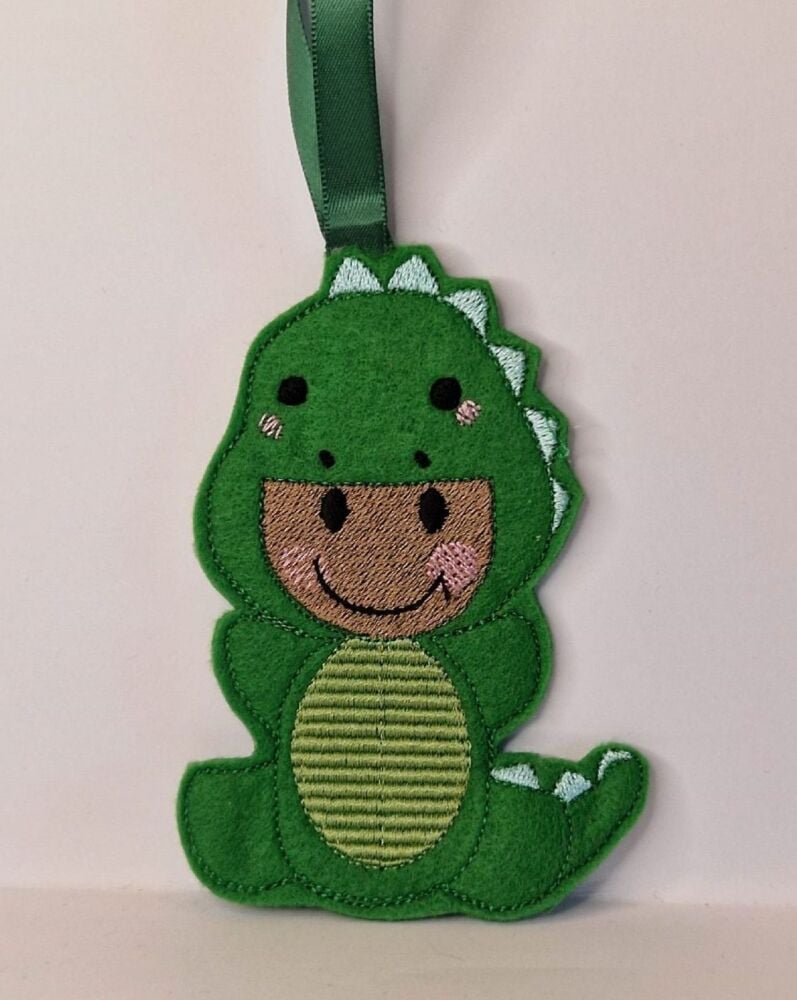 Dinosaur Dressed up  Gingerbread Felt Hanging Decoration, Christmas Tree De