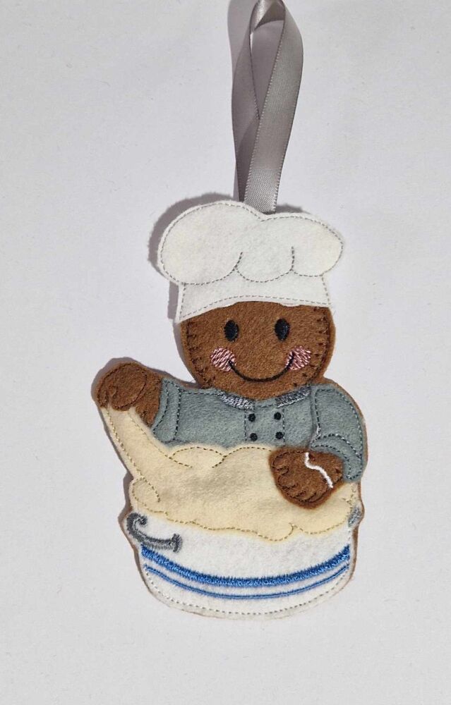 Dough Chef, Baker Gingerbread Felt Hanging Decoration, Christmas Tree Decoration.