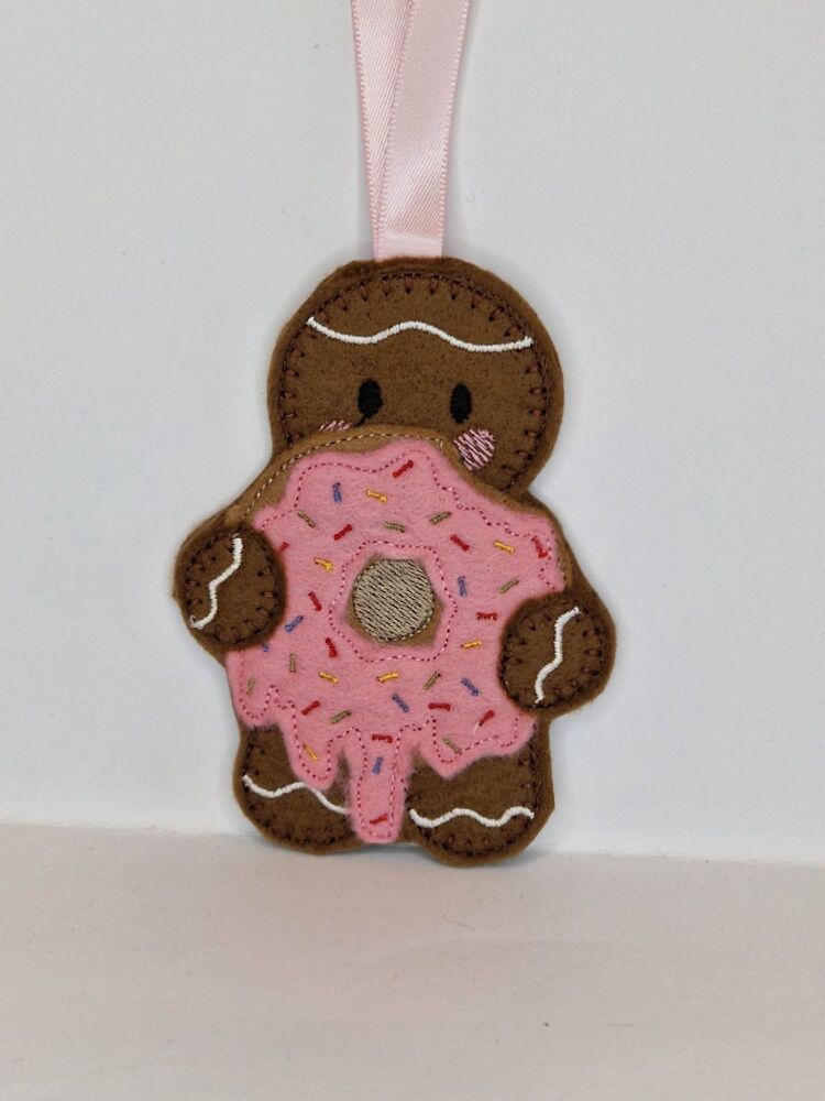 Doughnut Gingerbread Felt Hanging Decoration, Christmas Tree Decoration. Available as Keyring & Fridge Magnet too.