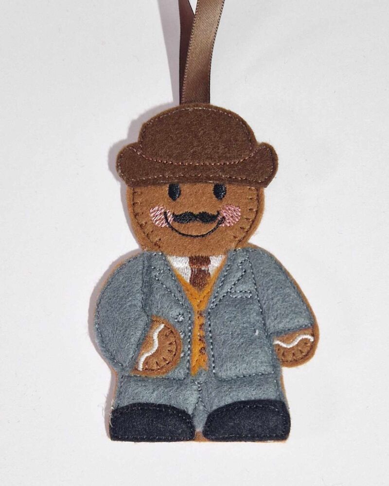 Dr Watson, Poirot, Mr Benn Gingerbread Felt Hanging Decoration, Christmas Tree Decoration. Available as Keyring & Fridge Magnet too.