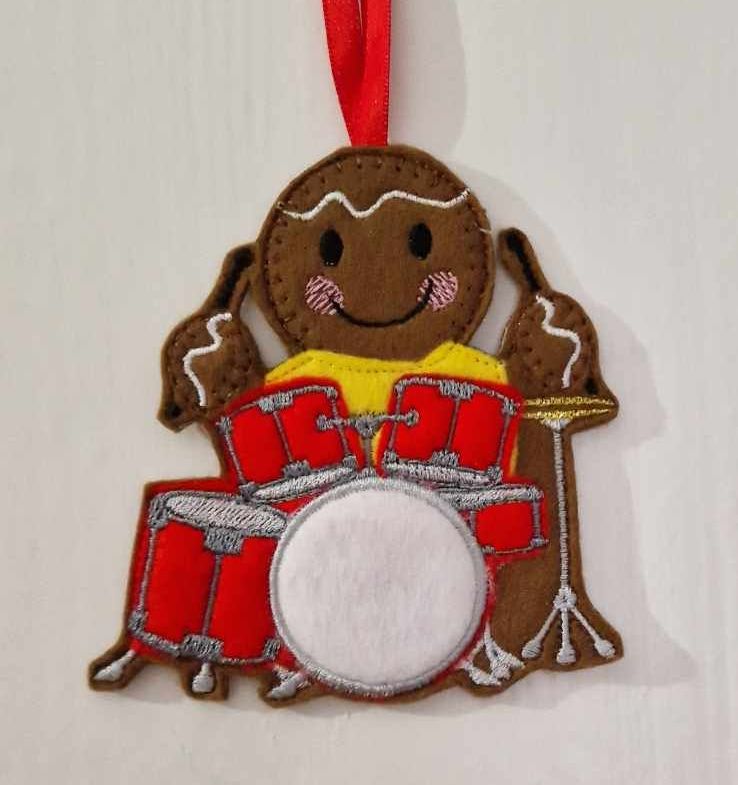 Drummer Gingerbread Felt Hanging Decoration, Christmas Tree Decoration. Ava