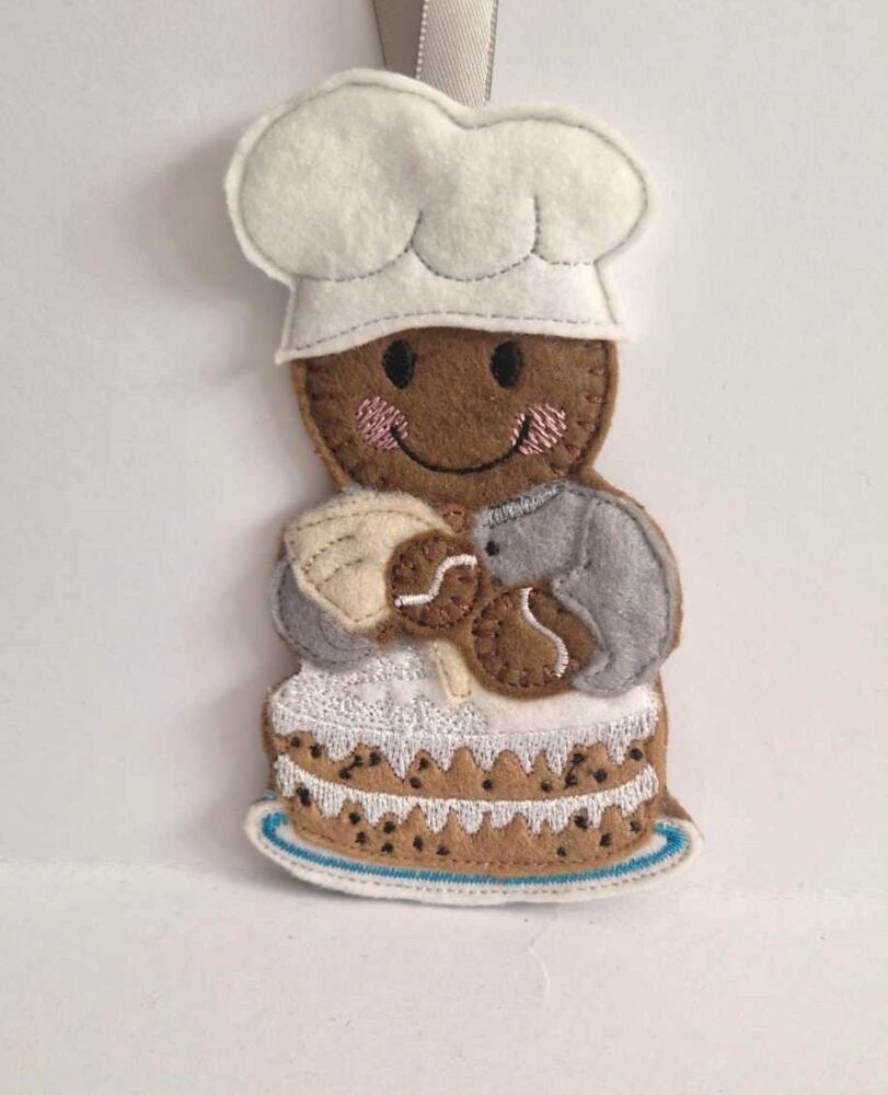 Cake Chef, Baker Gingerbread Felt Hanging Decoration, Christmas Tree Decora