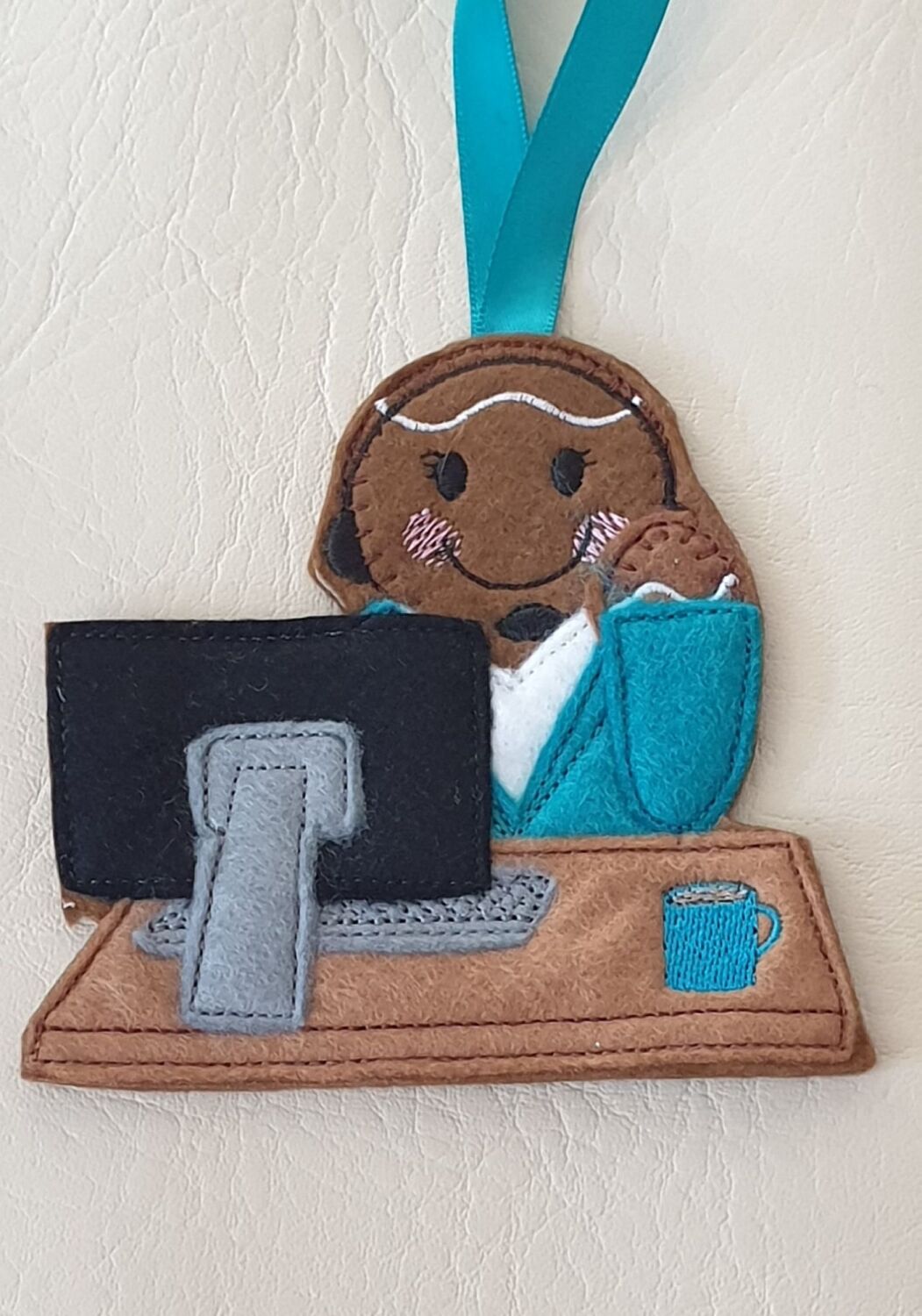 Call Centre Gingerbread Felt Hanging Decoration, Christmas Tree Decoration.