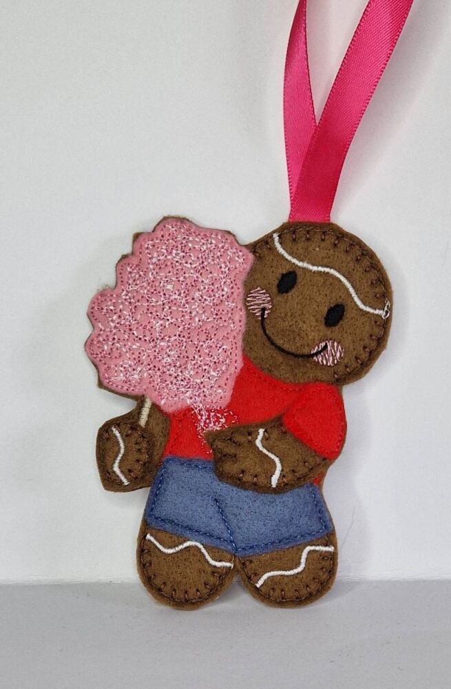 Candy Floss Gingerbread Felt Hanging Decoration, Christmas Tree Decoration. Available as Keyring & Fridge Magnet too.