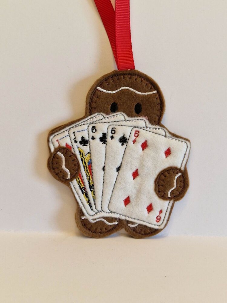 Card Player, Card Games Gingerbread Felt Hanging Decoration, Christmas Tree Decoration. Available as Keyring & Fridge Magnet too.