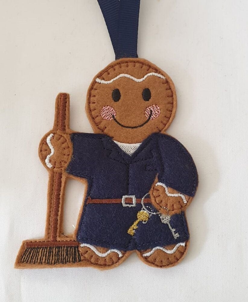 Caretaker Gingerbread Felt Hanging Decoration, Christmas Tree Decoration. A