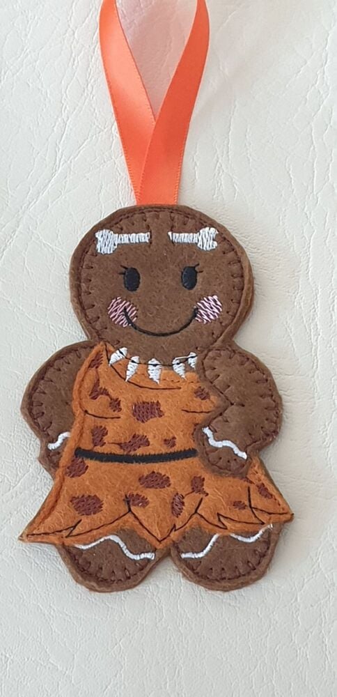 Caveman, Cavewoman Gingerbread Felt Hanging Decoration, Christmas Tree Decoration. Available as Keyring & Fridge Magnet too.