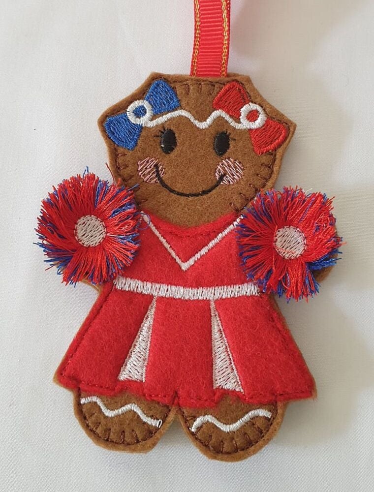 Cheerleader Gingerbread Felt Hanging Decoration, Christmas Tree Decoration.