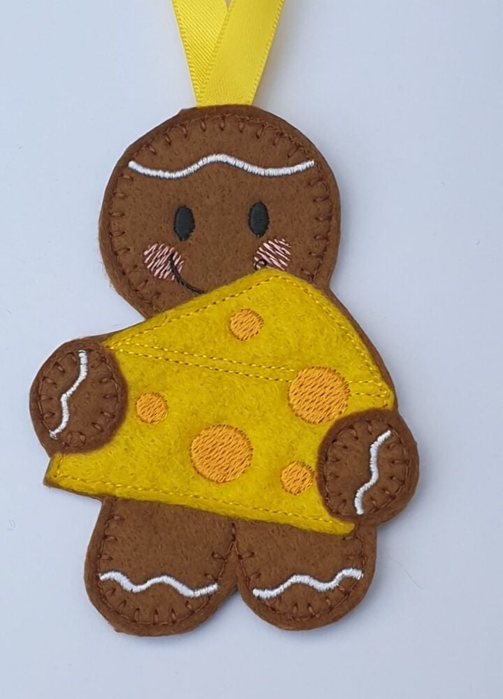 Cheese Gingerbread Felt Hanging Decoration, Christmas Tree Decoration. Available as Keyring & Fridge Magnet too.