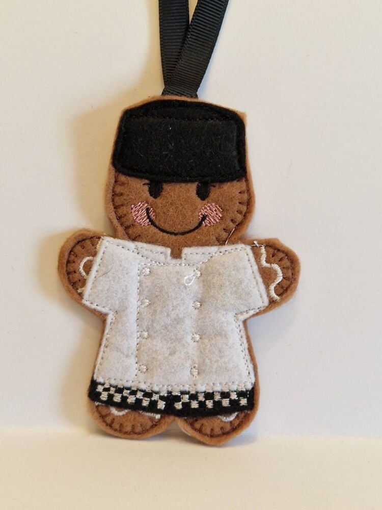 Chef Gingerbread Felt Hanging Decoration, Christmas Tree Decoration. Availa