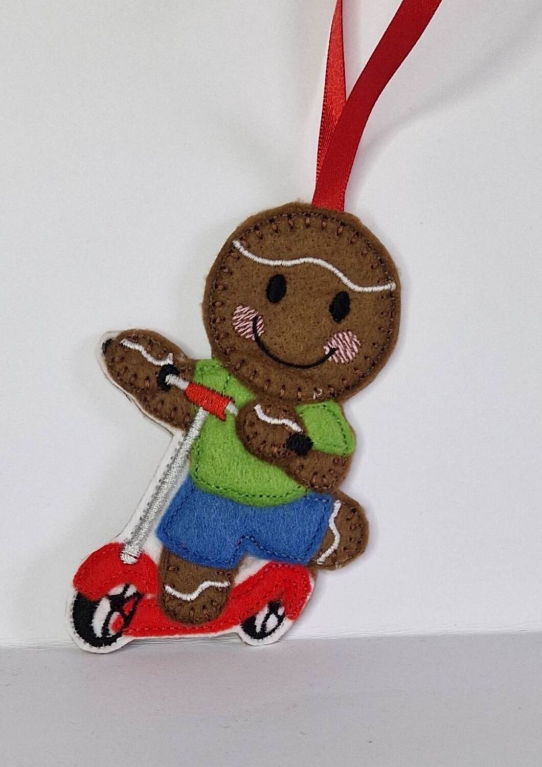 Child's Scooter Gingerbread Felt Hanging Decoration, Christmas Tree Decorat