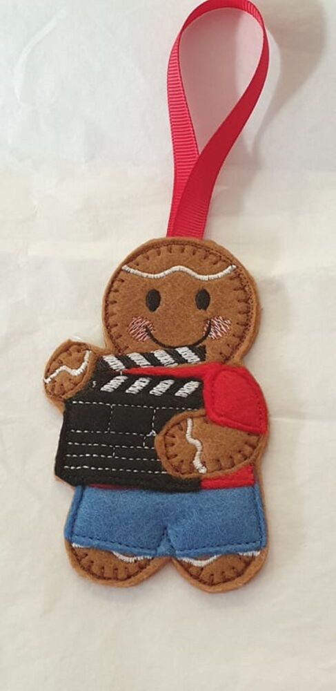 Clapperboard Gingerbread Felt Hanging Decoration, Christmas Tree Decoration. Available as Keyring & Fridge Magnet too.