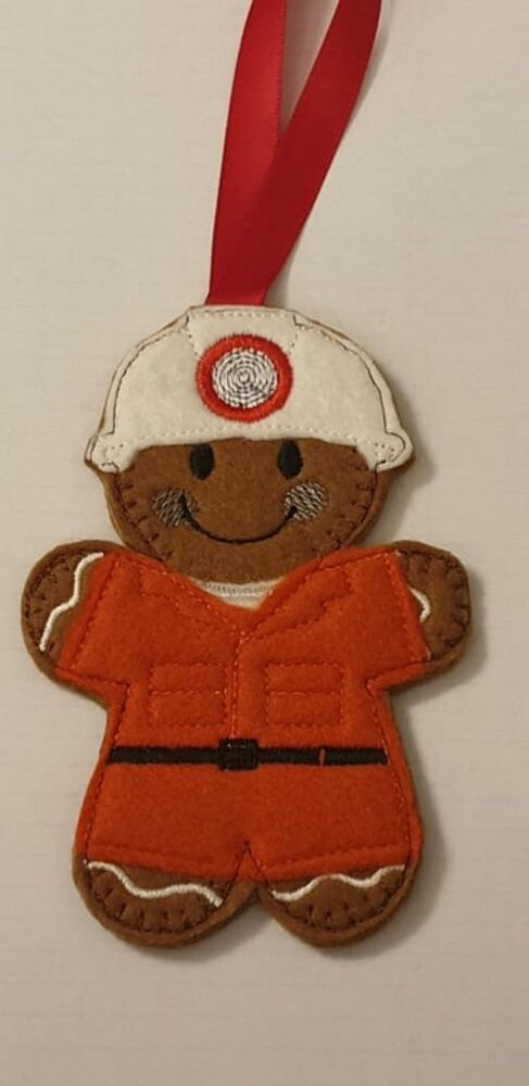 Coal Miner Gingerbread Felt Hanging Decoration, Christmas Tree Decoration. Available as Keyring & Fridge Magnet too.