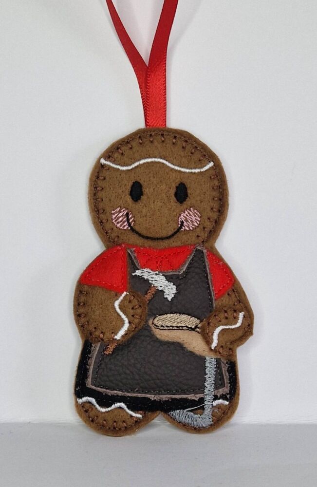 Cobbler Shoe repair Gingerbread Felt Hanging Decoration, Christmas Tree Decoration. Available as Keyring & Fridge Magnet too.