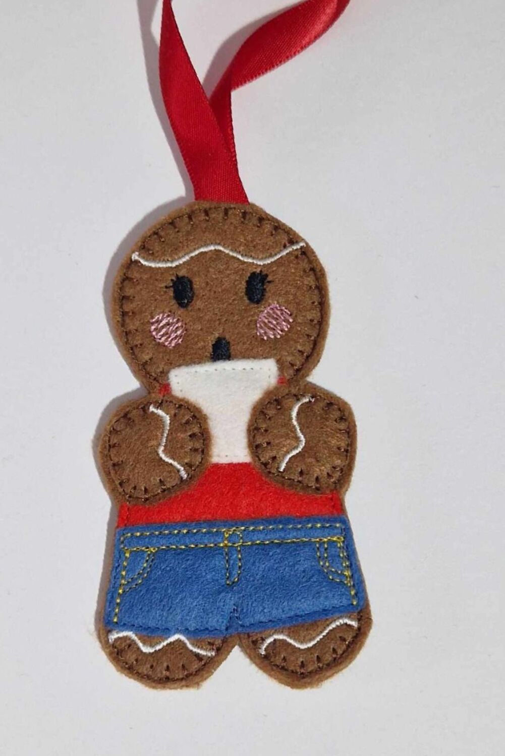 Coffee Drinker, Tea Drinker Gingerbread Felt Hanging Decoration, Christmas 