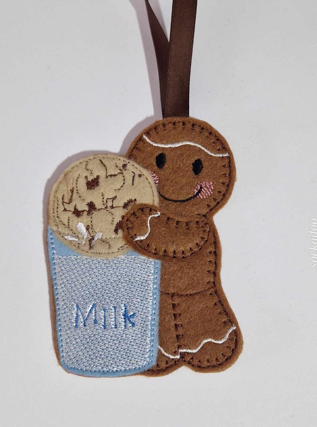 Milk & Cookie Gingerbread Felt Hanging Decoration, Christmas Tree Decoratio