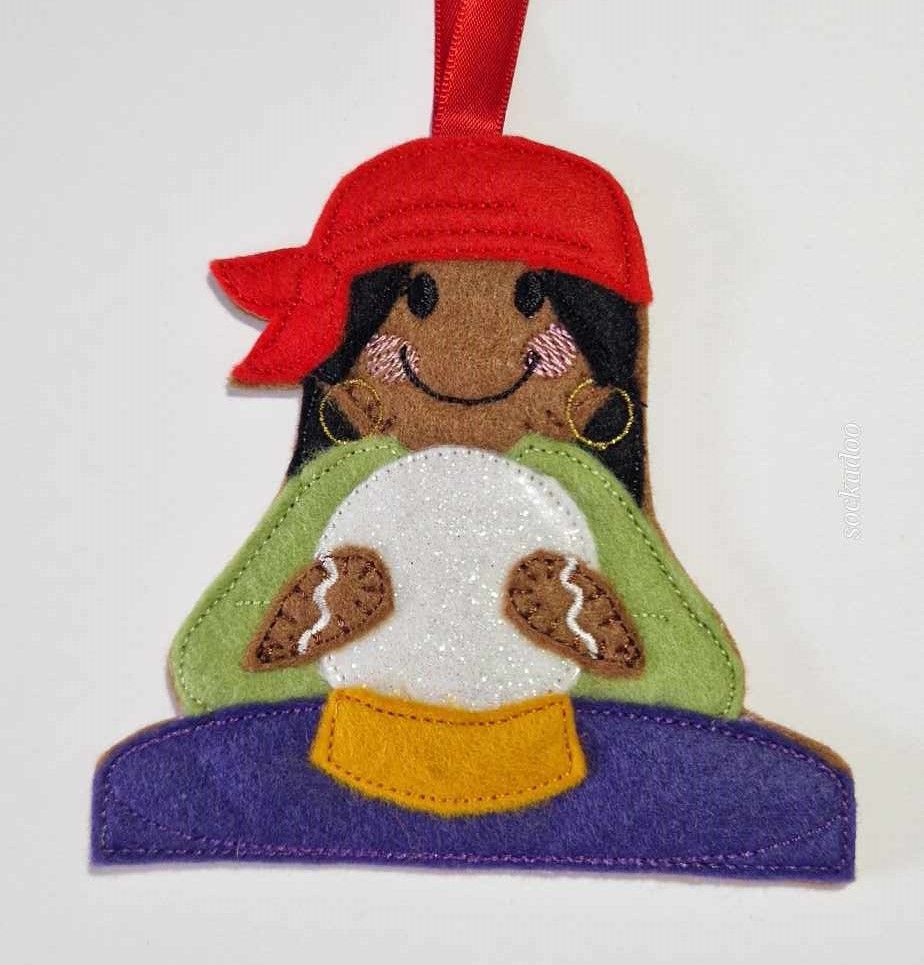 Psychic with Crystal Ball Gingerbread Felt Hanging Decoration, Christmas Tree Decoration. Available as Keyring & Fridge Magnet too.