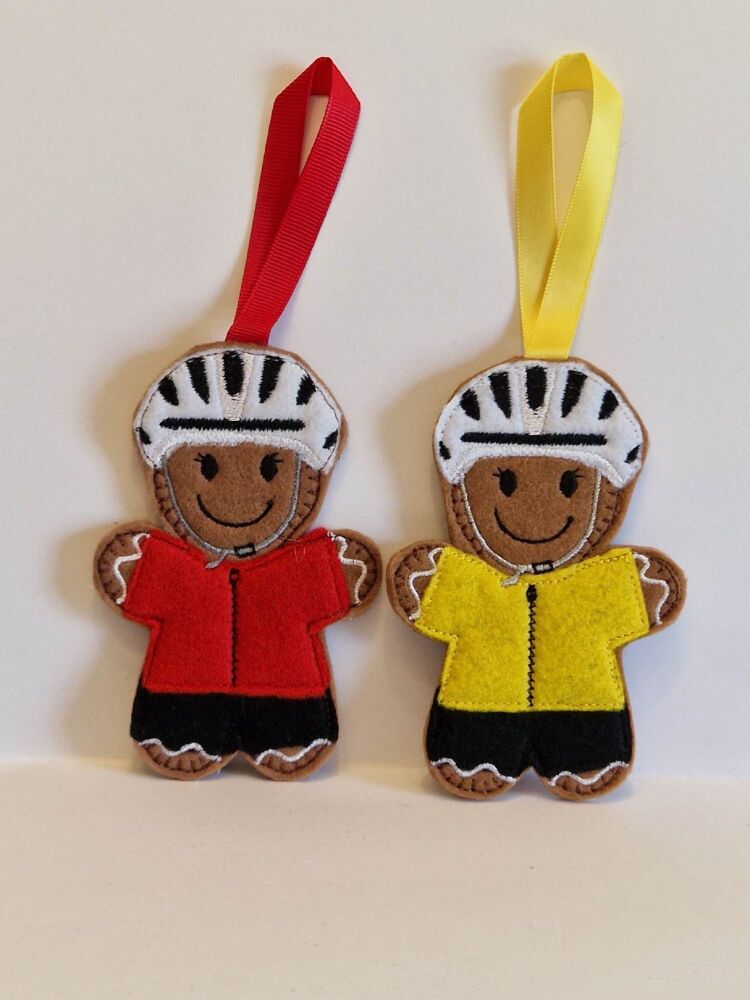 Cyclist  Gingerbread Felt Hanging Decoration, Christmas Tree Decoration. Av