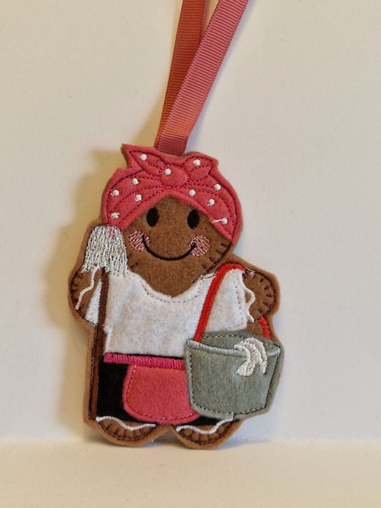 Cleaner House keeper Gingerbread Felt Hanging Decoration, Christmas Tree De