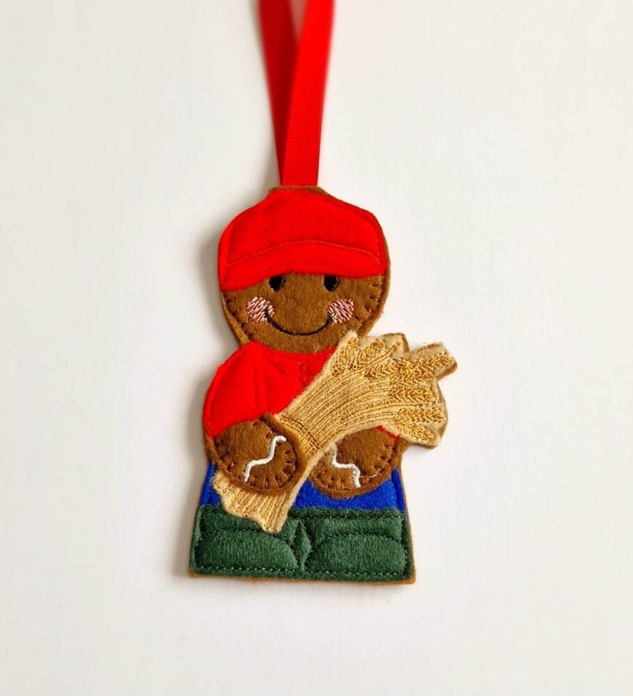 Arable Farmer Gingerbread Felt Hanging Decoration, Christmas Tree Decoratio