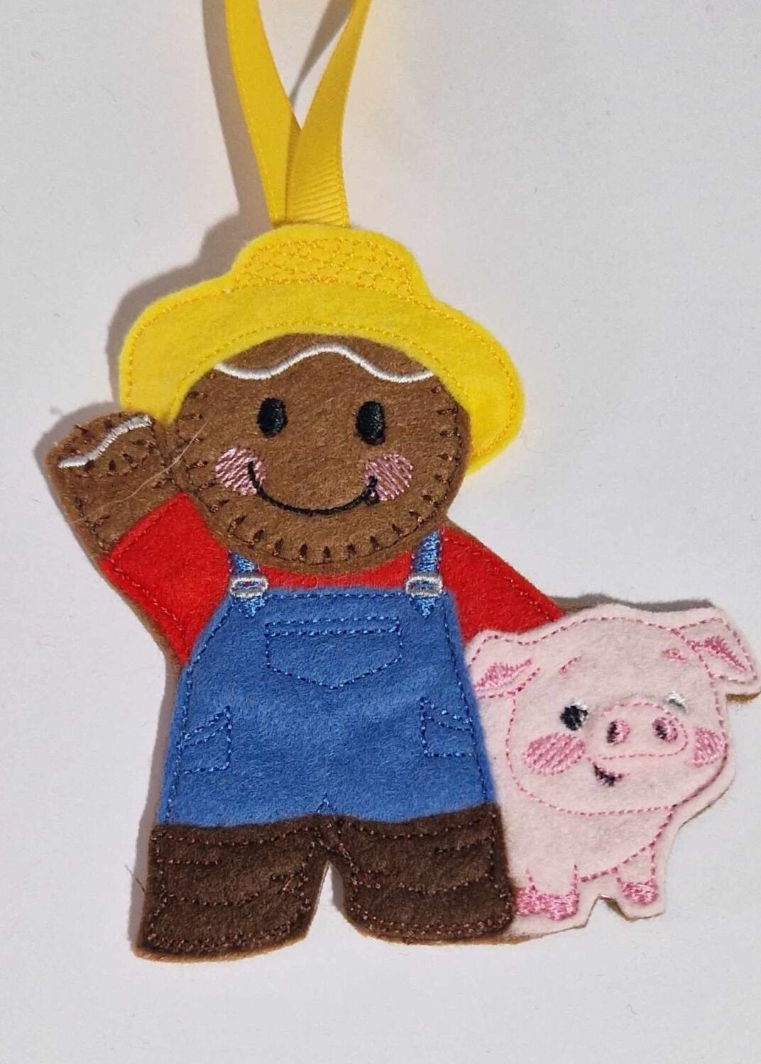 Farmer with Pig Gingerbread Felt Hanging Decoration, Christmas Tree Decorat