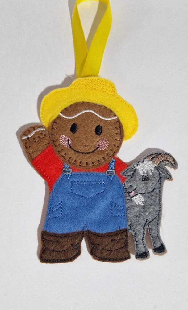 Farmer with Goat Gingerbread Felt Hanging Decoration, Christmas Tree Decoration.