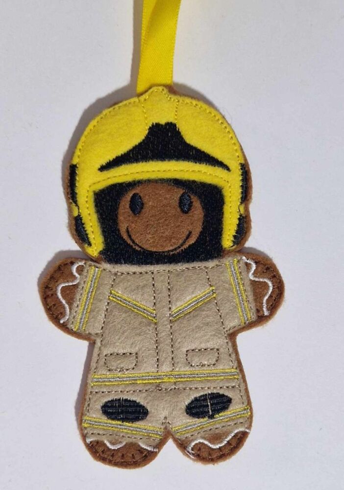 Fire Fighter, Emergency Services Gingerbread Felt Hanging Decoration, Christmas Tree Decoration. Available as Keyring & Fridge Magnet too.