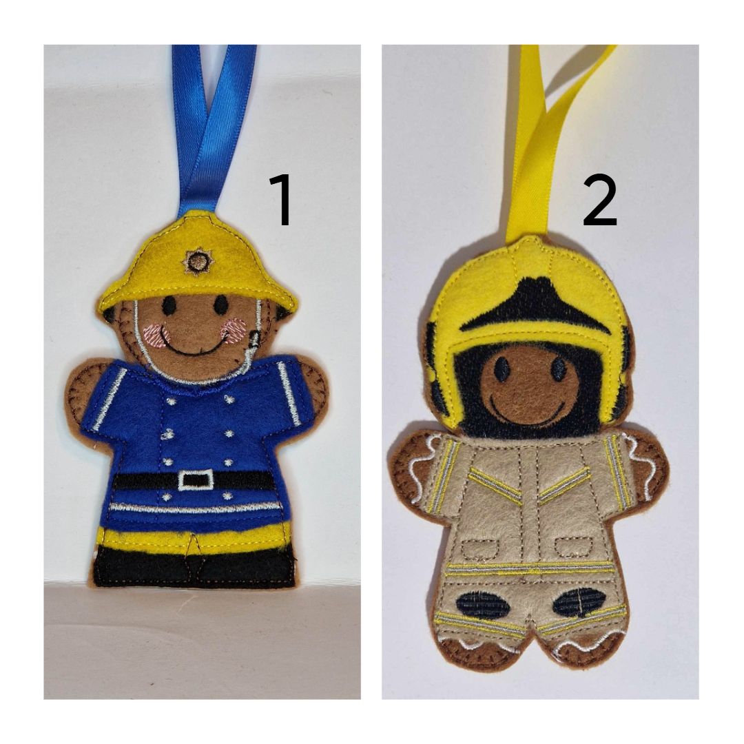 Fire Fighter, Emergency Services Gingerbread Felt Hanging Decoration, Chris