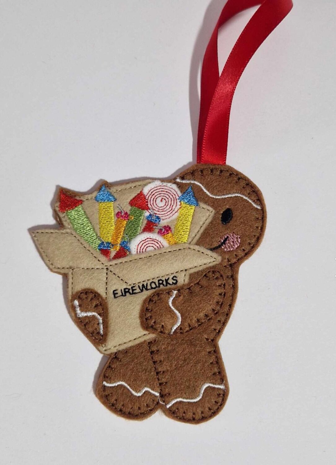 Fireworks Gingerbread Felt Hanging Decoration, Christmas Tree Decoration. A