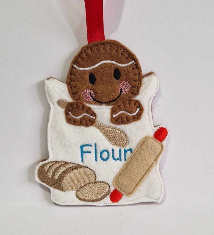 Flour Bag Gingerbread Felt Hanging Decoration, Christmas Tree Decoration. A