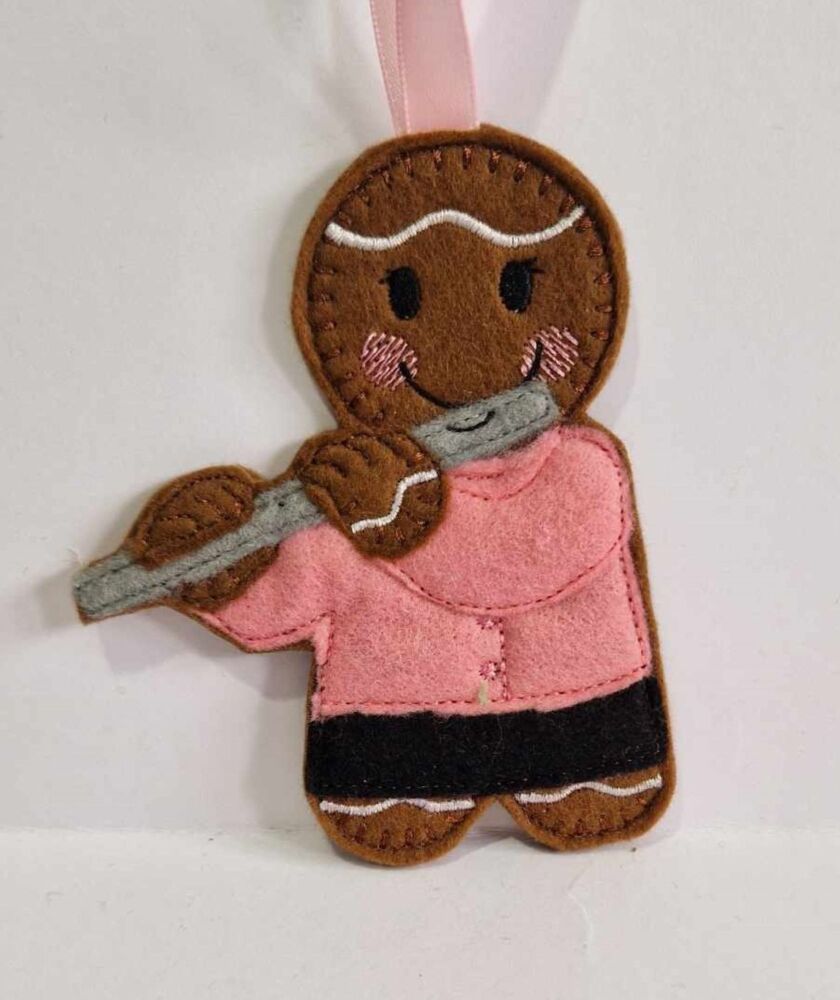 Flute Player Gingerbread Felt Hanging Decoration, Christmas Tree Decoration