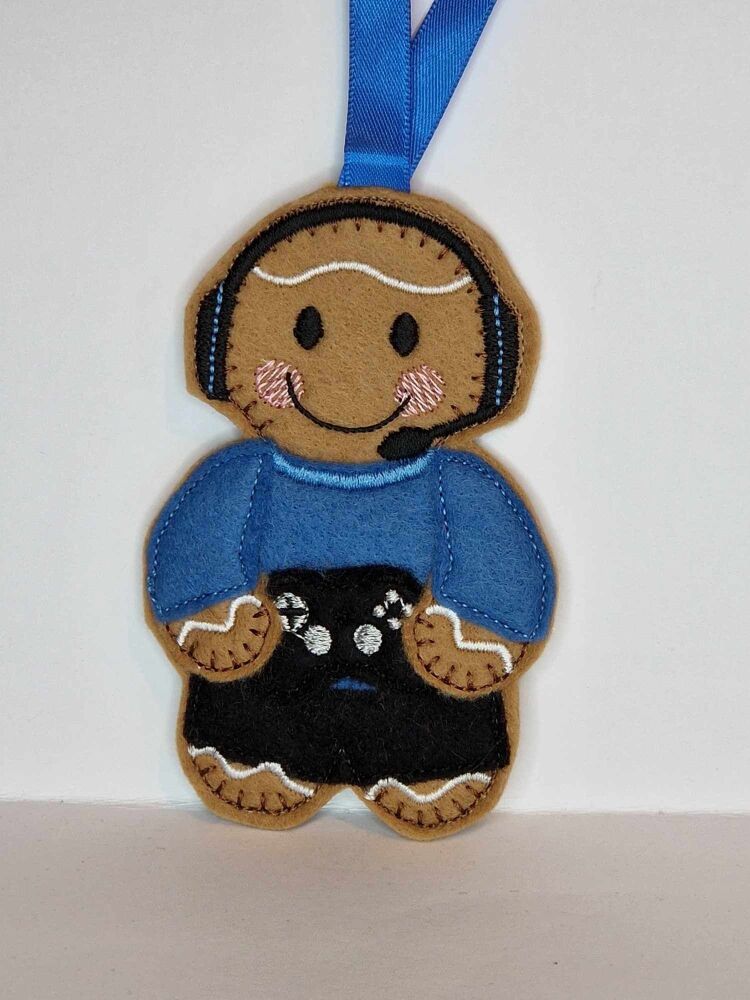 Gamer Gingerbread Felt Hanging Decoration, Christmas Tree Decoration. Available as Keyring & Fridge Magnet too.