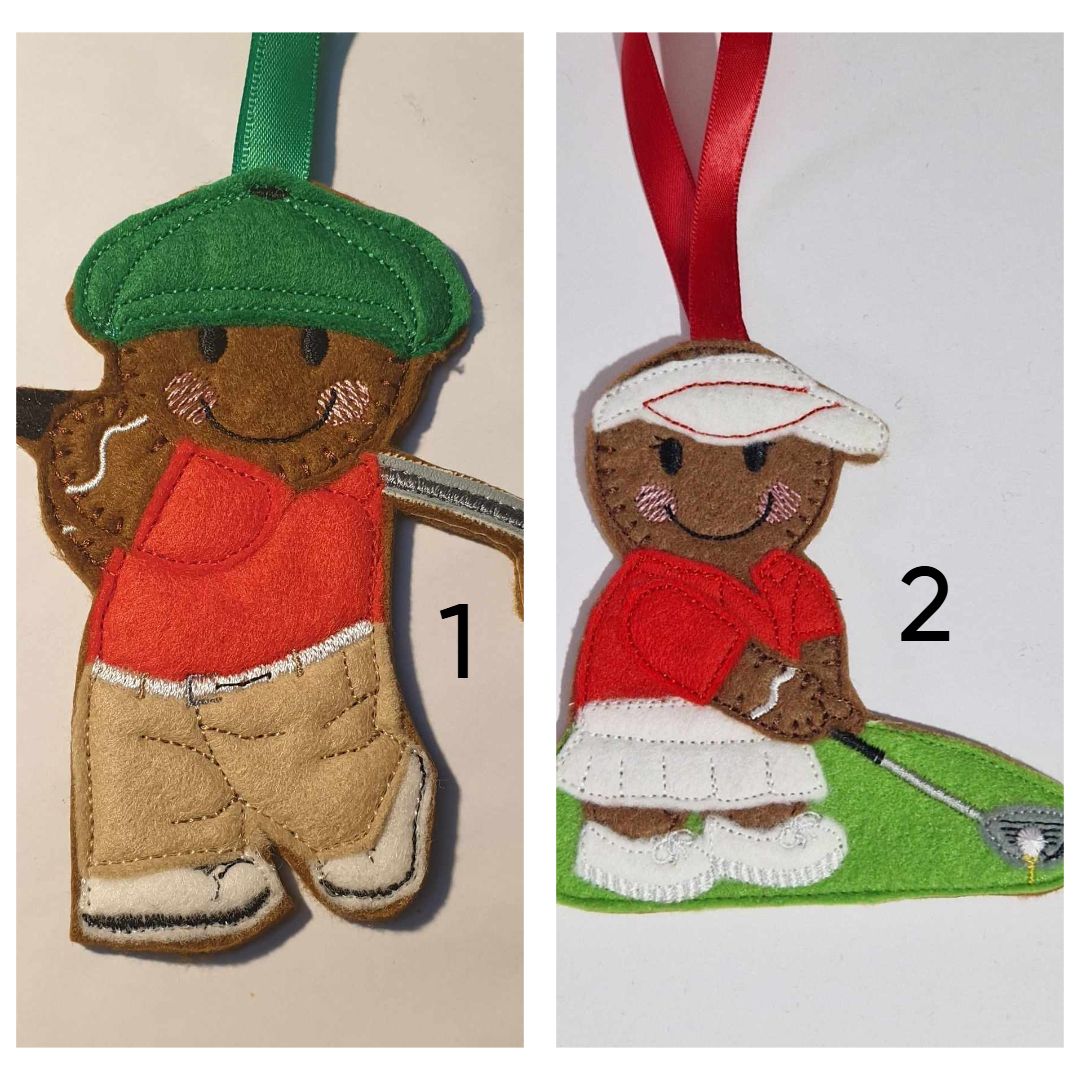 Golf, Golfing Gingerbread Felt Hanging Decoration, Christmas Tree Decoratio