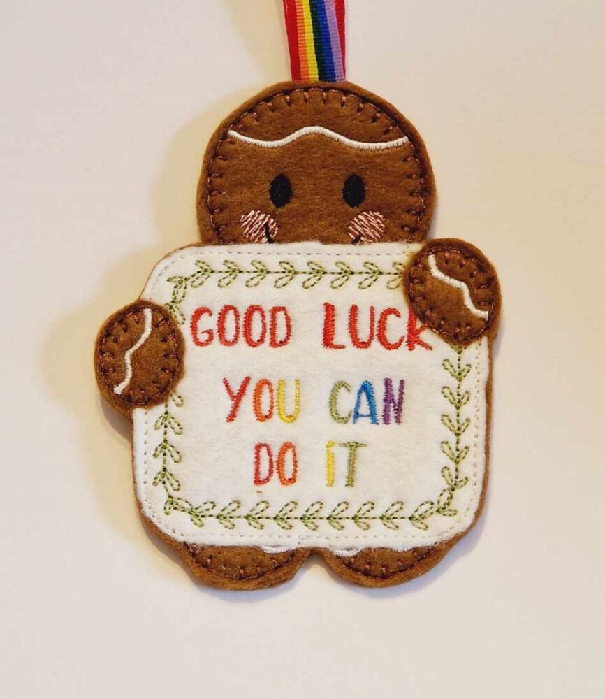 Good Luck Gingerbread Felt Hanging Decoration, Christmas Tree Decoration. Available as Keyring & Fridge Magnet too.