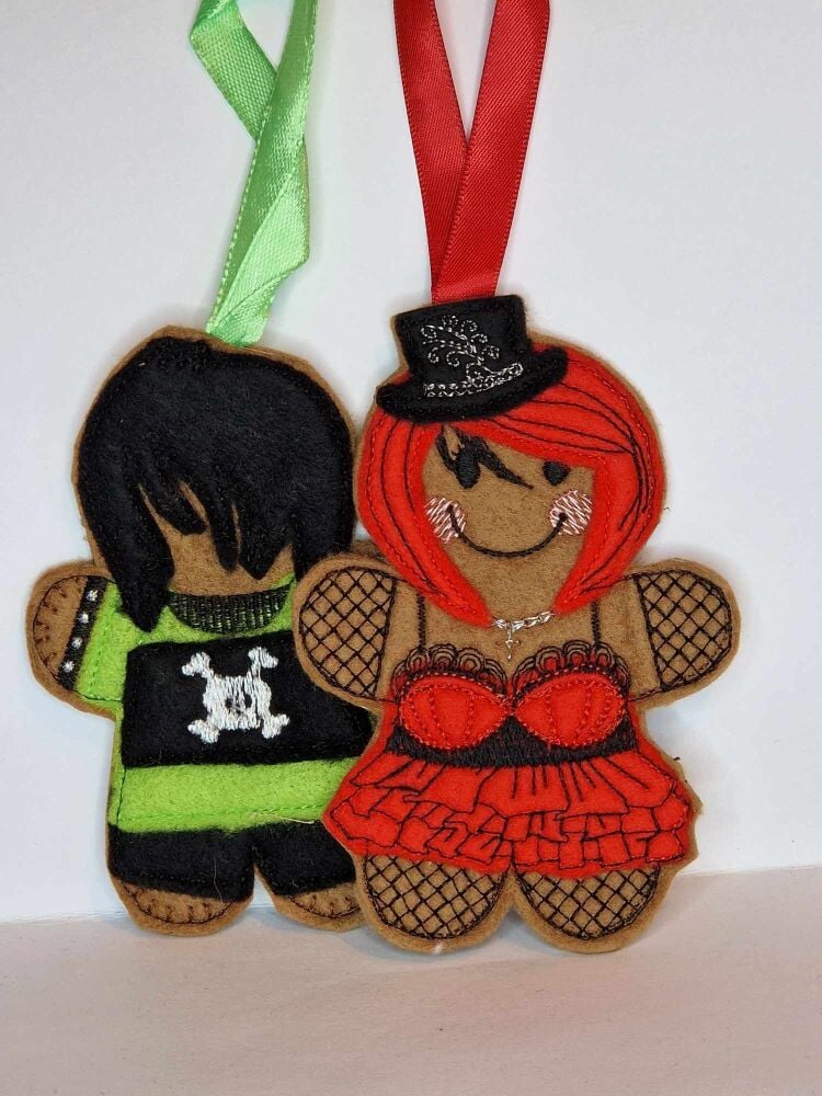 Goth Gothic Gingerbread Felt Hanging Decoration, Christmas Tree Decoration.