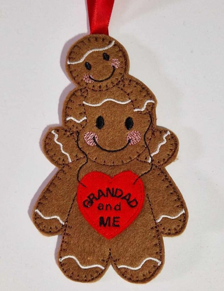 Grandad & Me Gingerbread Felt Hanging Decoration, Christmas Tree Decoration.