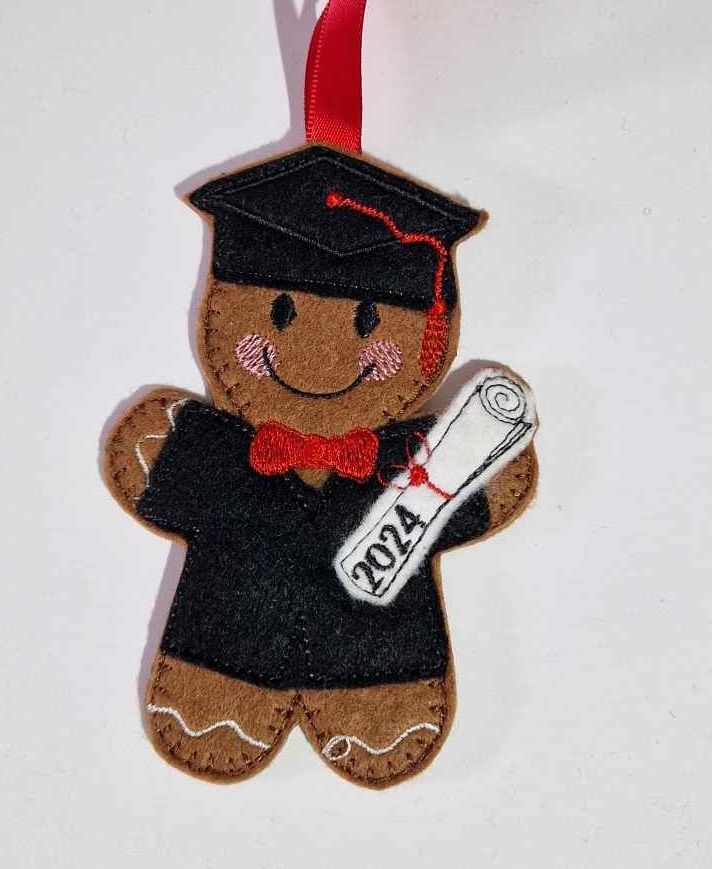 Graduation, Graduate Gingerbread Felt Hanging Decoration, Christmas Tree Decoration.