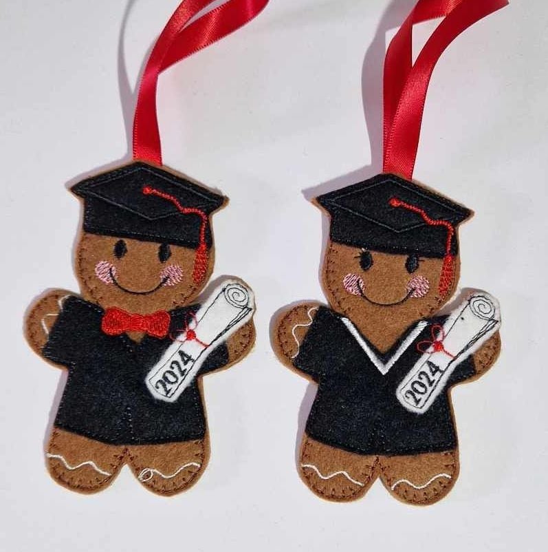 Graduation, Graduate Gingerbread Felt Hanging Decoration, Christmas Tree Decoration.