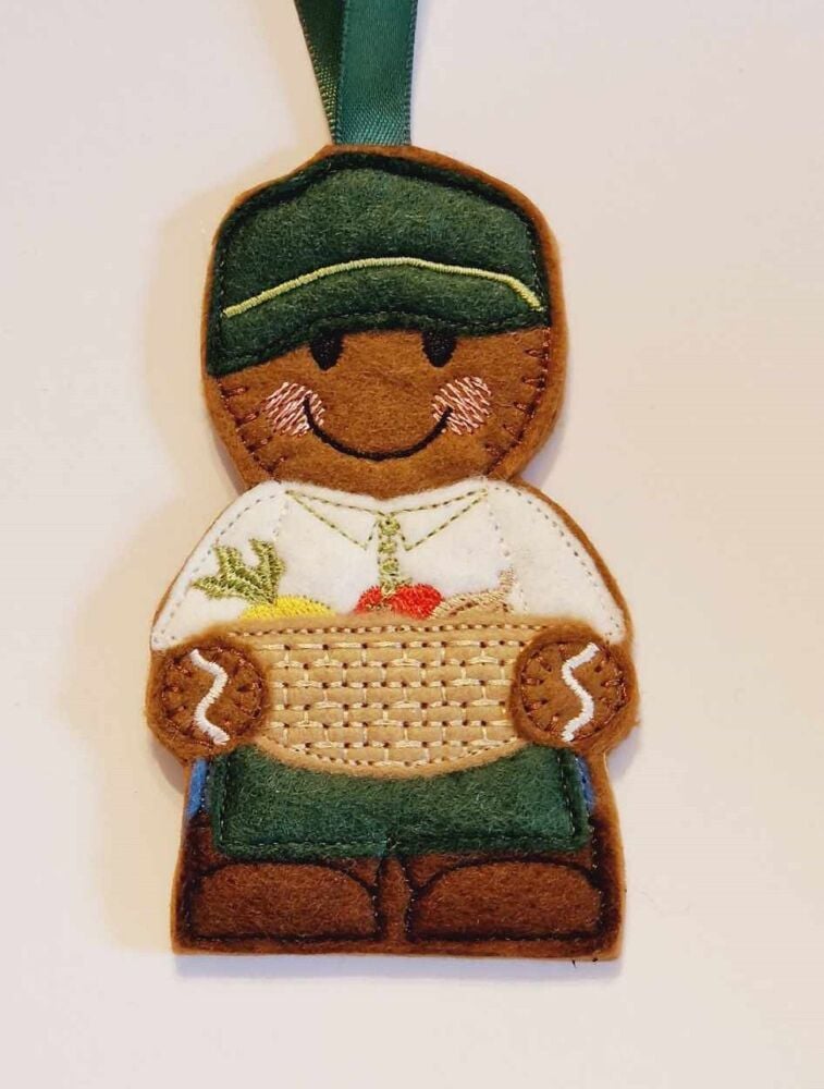 Greengrocer Gingerbread Felt Hanging Decoration, Christmas Tree Decoration. Available as Keyring & Fridge Magnet too.