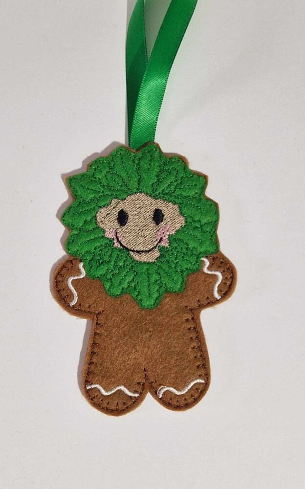 Greenman Gingerbread Felt Hanging Decoration, Christmas Tree Decoration. Available as Keyring & Fridge Magnet too.