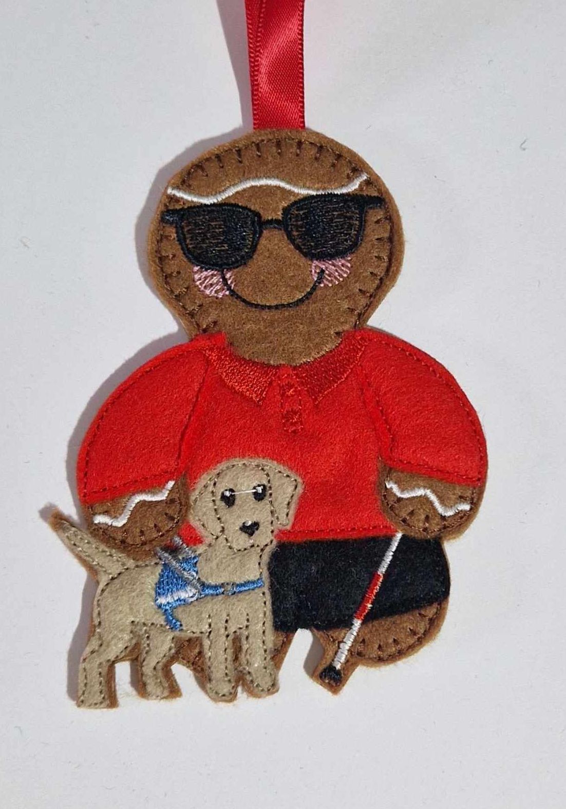 Guide Dog with Blind Gingerbread Felt Hanging Decoration, Christmas Tree De