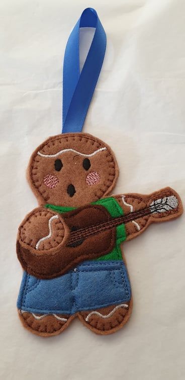 Guitarist, Guitar playing singer Gingerbread Felt Hanging Decoration, Chris