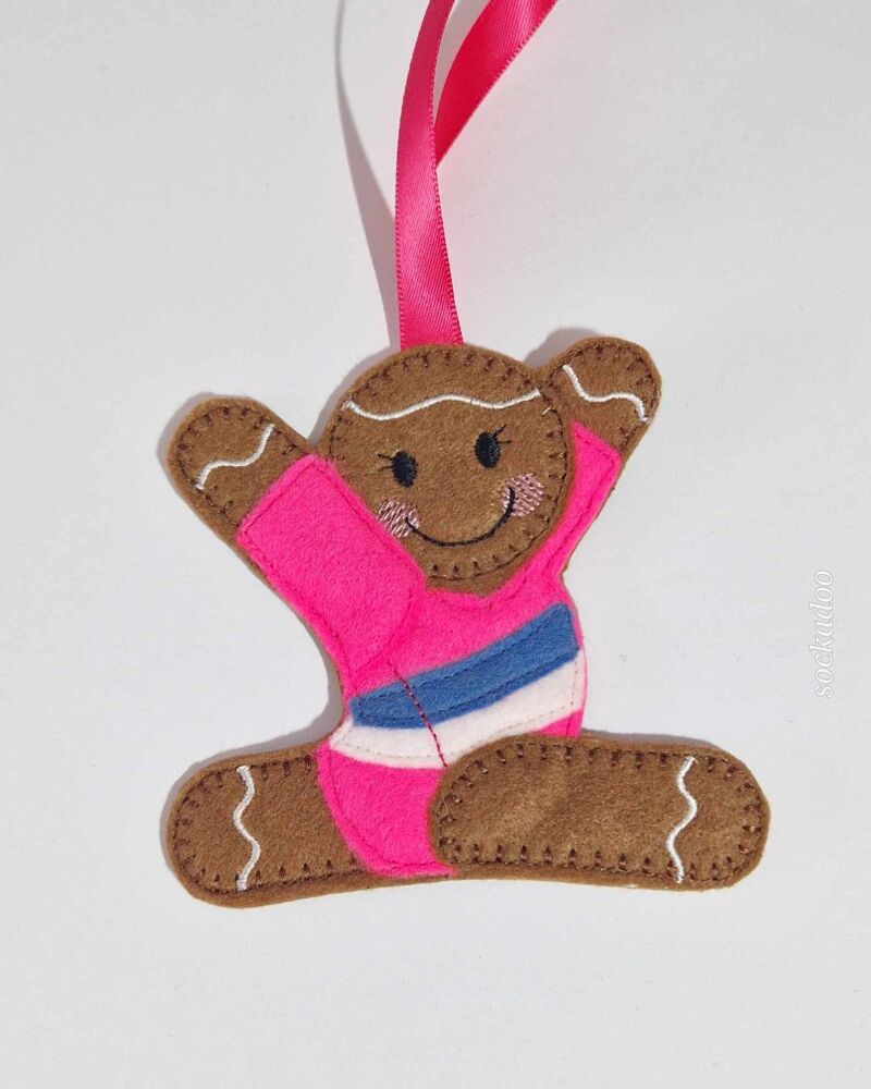 Gymnastics Girl Gingerbread Felt Hanging Decoration, Christmas Tree Decoration.