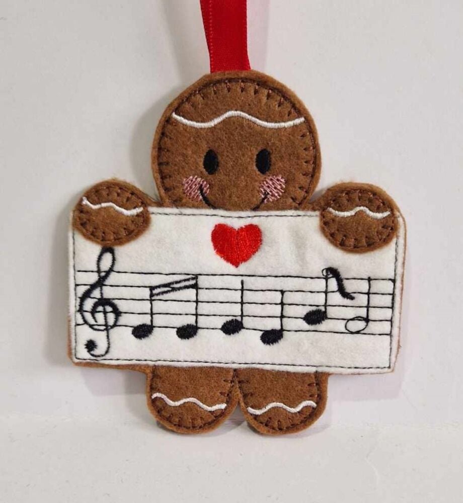 Happy Birthday Musical Notes Gingerbread Felt Hanging Decoration, Christmas