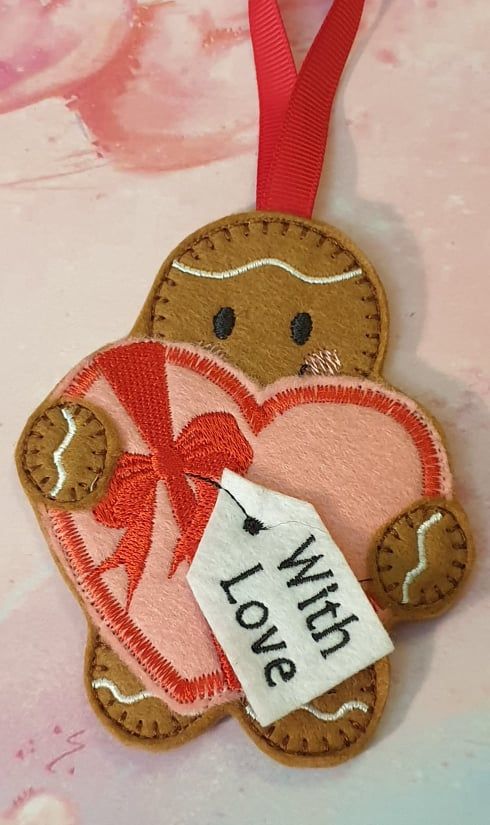 Heart Chocolate Box Gingerbread Felt Hanging Decoration,  Valentine's Day, Anniversary, Mother's day Decoration. Available as Keyring & Fridge Magnet