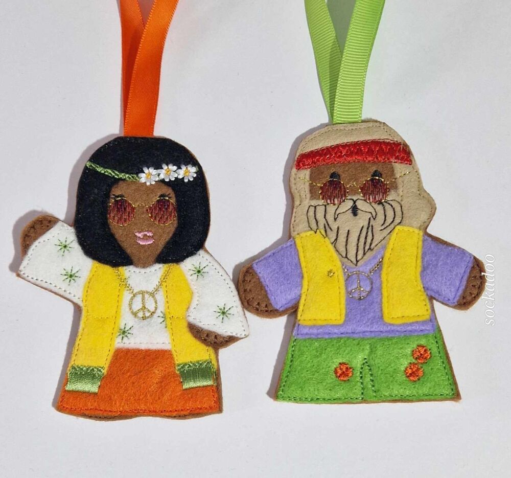 Hippy Gingerbreads Felt Hanging Decoration, Christmas Tree Decoration. Avai