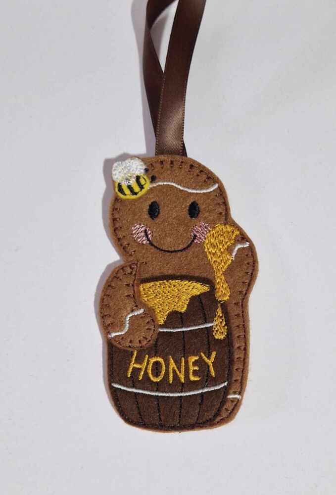 Honey Pot Gingerbread Felt Hanging Decoration, Christmas Tree Decoration. Available as Keyring & Fridge Magnet too.