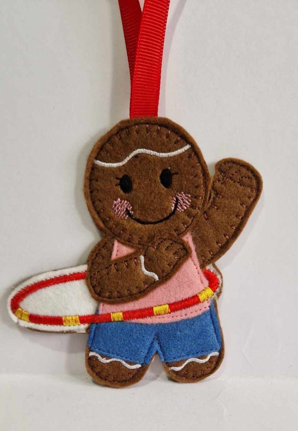 Hula Hoop Gingerbread Felt Hanging Decoration, Christmas Tree Decoration. A